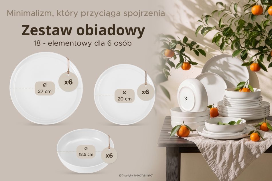 VICTO Modernes Tafelservice 6-Personen-Set (18 tlg.) weiß weiß - Foto 8