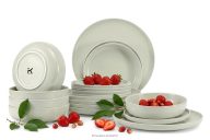 Modernes Tafelservice 6-Personen-Set beige/grün/grau matt