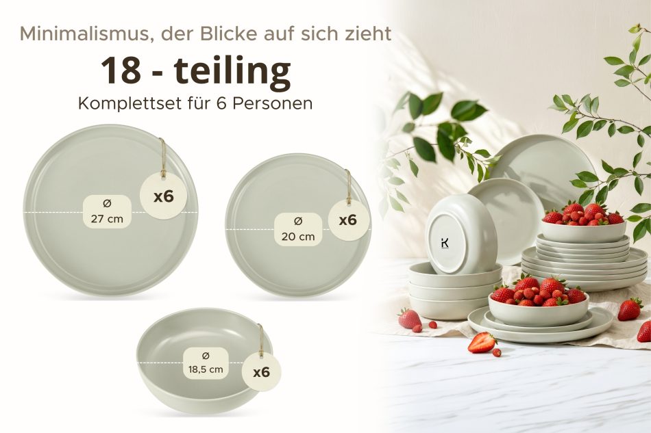 VICTO Modernes Tafelservice 6-Personen-Set  beige/grün/grau matt beige/grün/grau matt - Foto 8