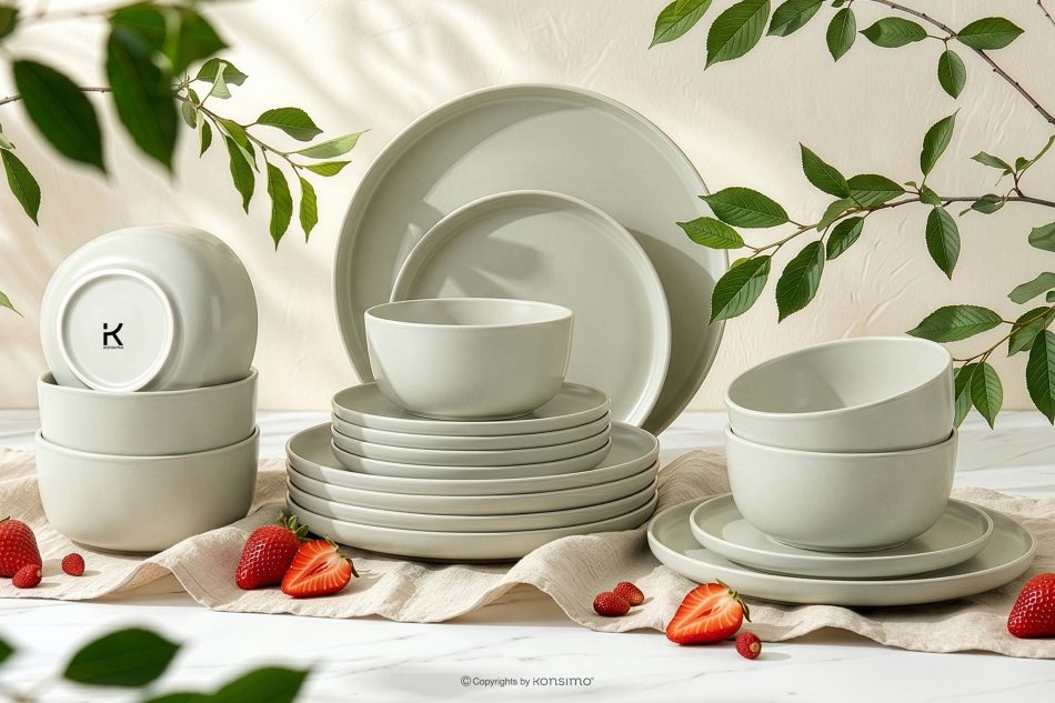 VICTO Tafelservice 6-Personen-Set (18 tlg.) beige/grün/grau matt beige/grün/grau matt - Foto 1