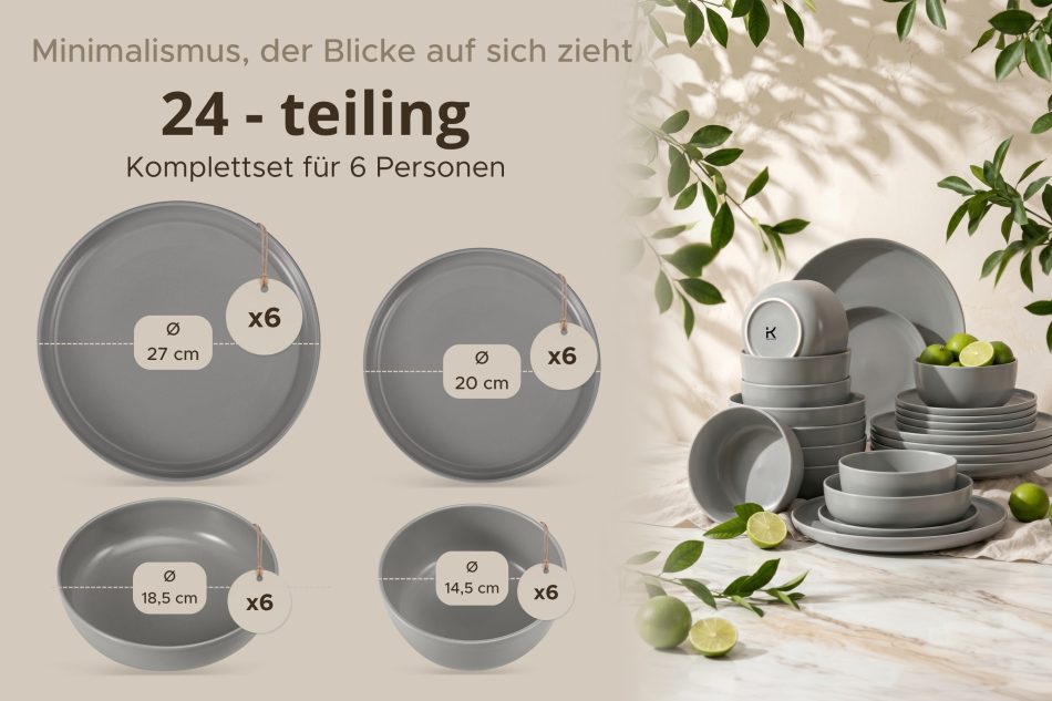 VICTO Modernes Tafelservice 6-Personen-Set 24-teilig grau grau - Foto 10