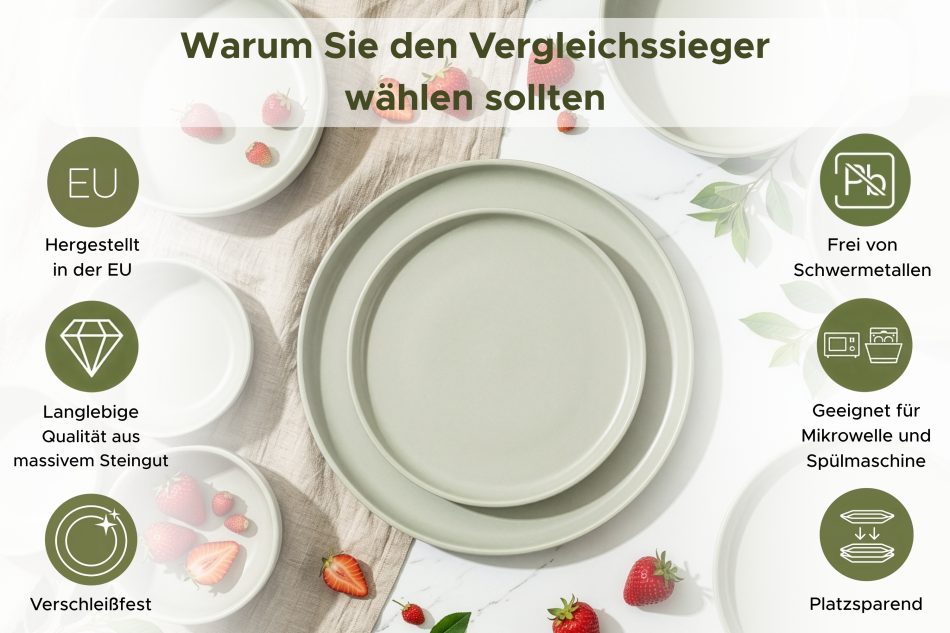 VICTO Modernes Tafelservice 6-Personen-Set 24-teilig beige/grün/grau matt beige/grün/grau matt - Foto 11