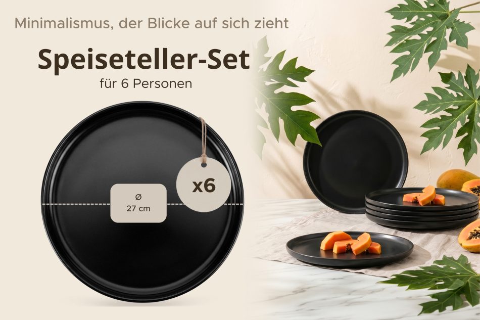 VICTO Speiseteller-Set für 6 Personen schwarz schwarz/matt - Foto 7