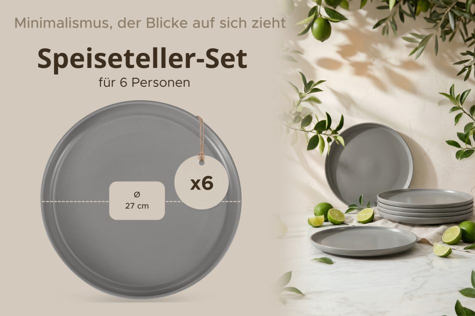VICTO Speiseteller-Set für 6 Personen grau grau/matt - Foto 7