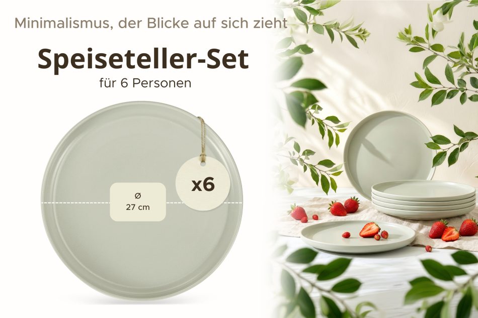 VICTO Speiseteller-Set für 6 Personen beige/grün/grau matt beige/grün/grau matt - Foto 7