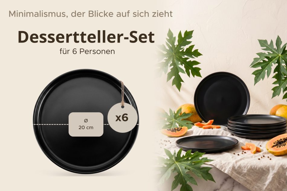 VICTO Dessertteller-Set für 6 Personen schwarz schwarz/matt - Foto 7