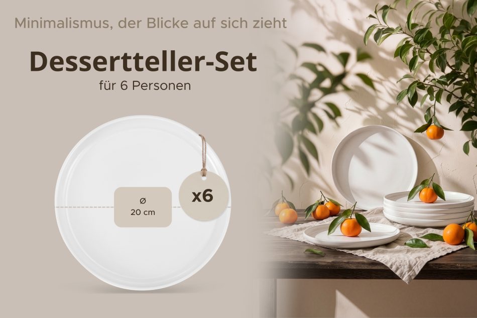 VICTO Dessertteller-Set für 6 Personen weiß weiß/matt - Foto 7