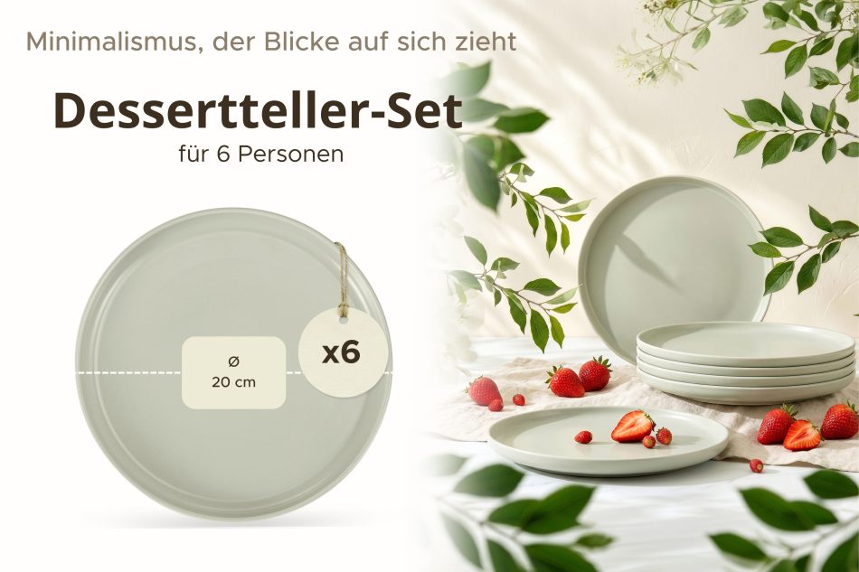 VICTO Dessertteller-Set für 6 Personen beige/grün/grau matt beige/grün/grau matt - Foto 7