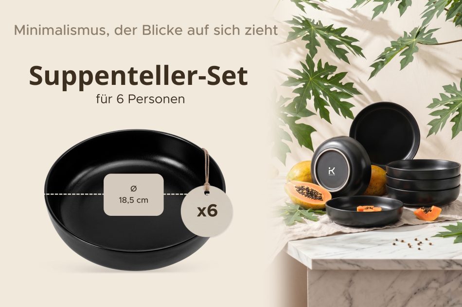 VICTO Suppenteller Set für 6 Personen schwarz schwarz/matt - Foto 6