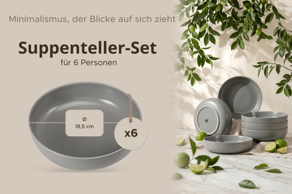 VICTO Suppenteller Set für 6 Personen grau grau/matt - Foto 6