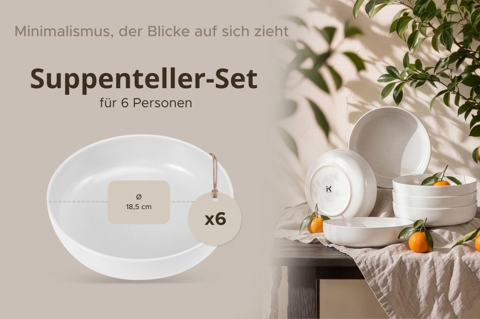 VICTO Suppenteller Set für 6 Personen weiß weiß/matt - Foto 6
