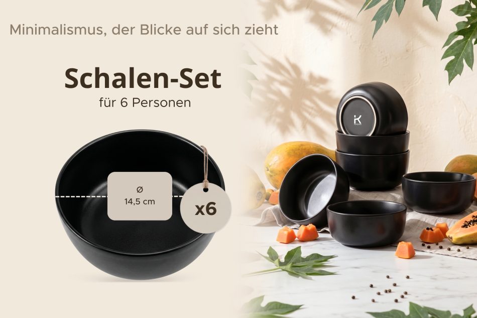 VICTO Schüsselset für 6 Personen schwarz schwarz/matt - Foto 6