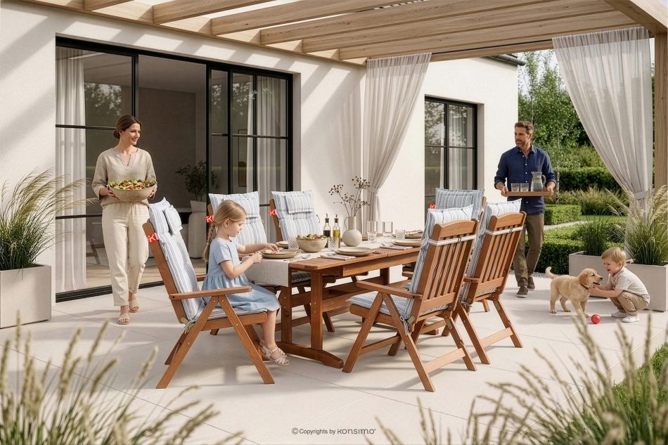 ALCES Gartenstuhl aus massivem Kiefernholz mit Kissen braun/weiß/blau/beige braun/weiß/blau/beige - Foto 22
