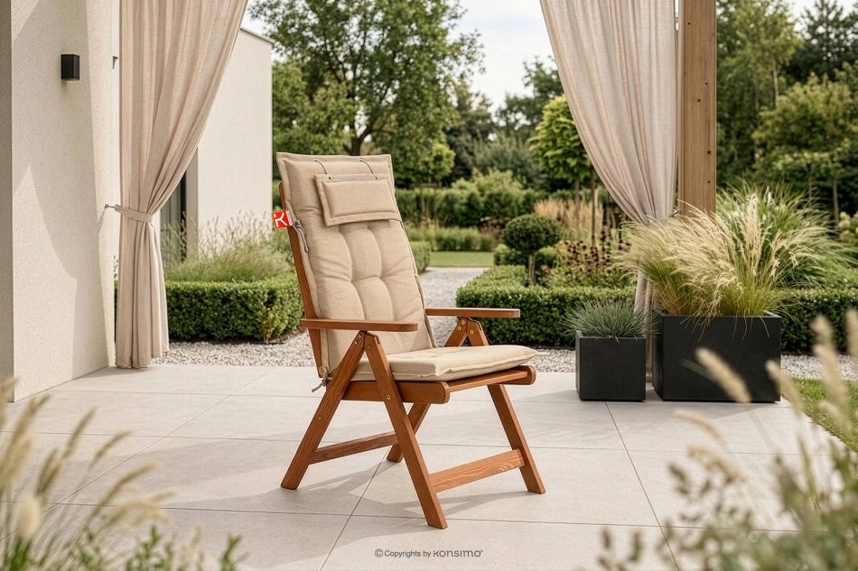 ALCES Gartenstuhl aus massivem Kiefernholz mit Kissen braun/sandfarben braun/sandfarben - Foto 1