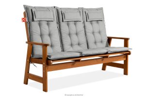 ALCES, https://konsimo.de/kollektion/alces/ Gartenbank aus massivem Kiefernholz mit Kissen braun/hellgrau braun/hellgrau - Foto