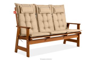 ALCES, https://konsimo.de/kollektion/alces/ Gartenbank aus massivem Kiefernholz mit Kissen braun/sandfarben braun/sandfarben - Foto