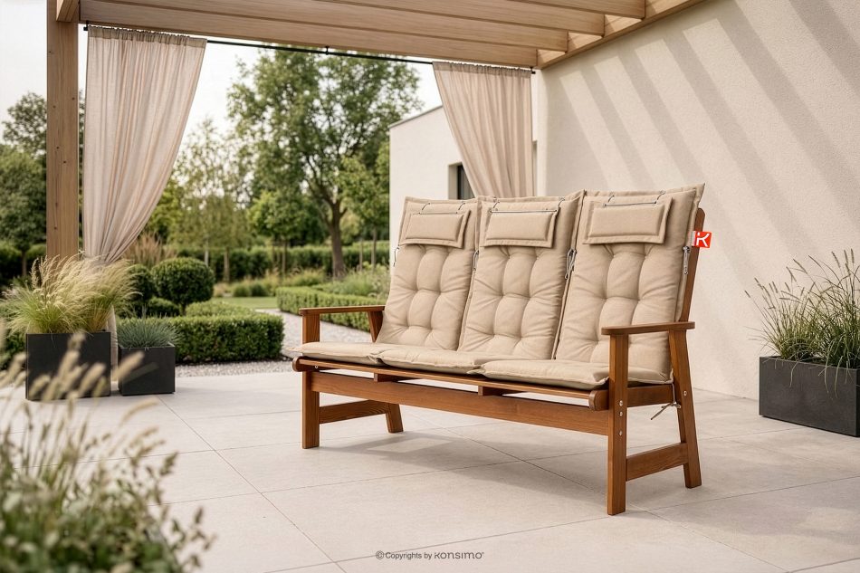 ALCES Gartenbank aus massivem Kiefernholz mit Kissen braun/sandfarben braun/sandfarben - Foto 1