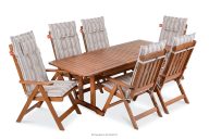 Tisch- und Stuhlset aus massivem Kiefernholz für 6 Personen mit Kissen in Braun/Weiß/Blau/Beige/Rot