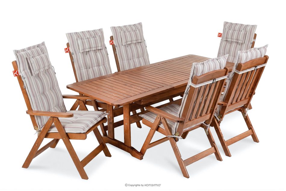 ALCES Tisch- und Stuhlset aus massivem Kiefernholz für 6 Personen mit Kissen in Braun/Weiß/Blau/Beige/Rot braun/weiß/blau/beige/rot - Foto 0