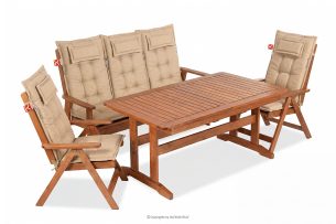 ALCES, https://konsimo.de/kollektion/alces/ Gartenmöbelgarnitur aus Kiefernholz für 5 Personen mit Kissen braun/sandfarben braun/sandfarben - Foto