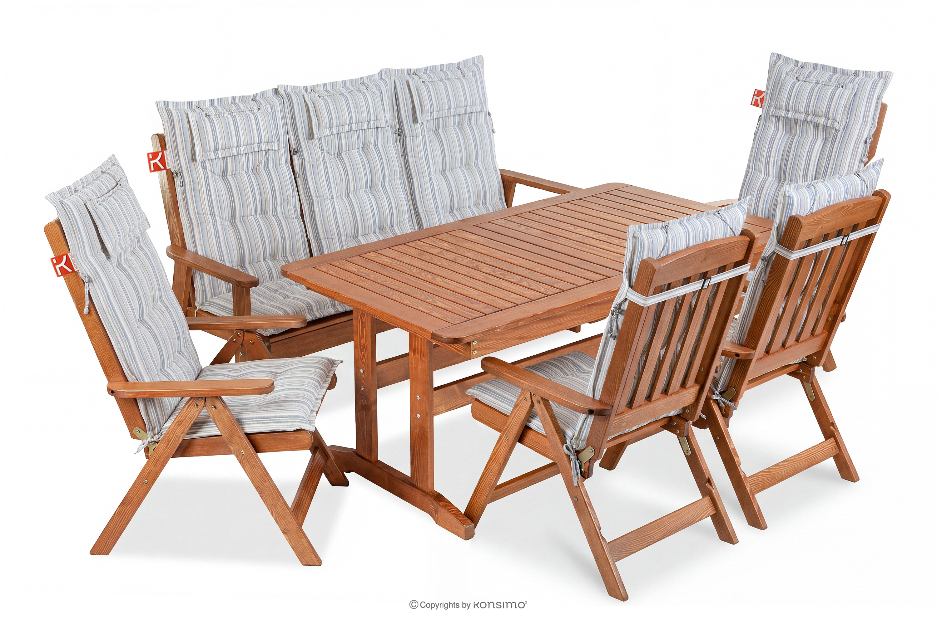 Gartenmöbel-Set für 7 Personen aus Holz mit Kissen braun/weiß/blau/beige/rot