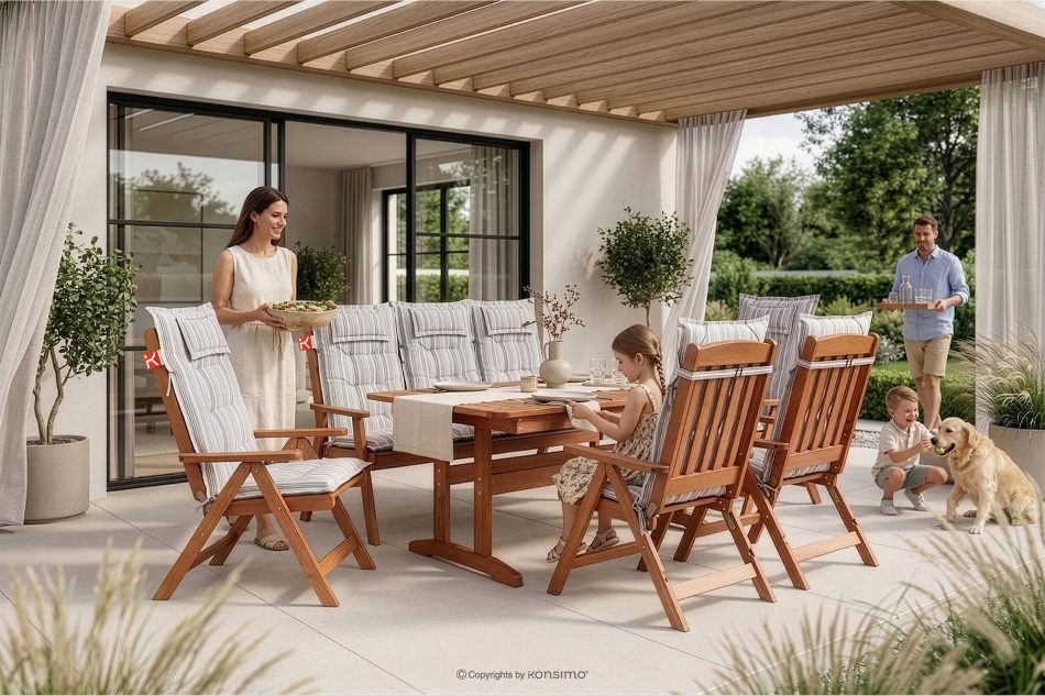 ALCES Gartenmöbel-Set für 7 Personen aus Holz mit Kissen braun/weiß/blau/beige/rot braun/weiß/blau/beige - Foto 39