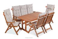 Gartenmöbel-Set für 7 Personen aus Holz mit Kissen in Braun/Weiß/Blau/Beige/Rot