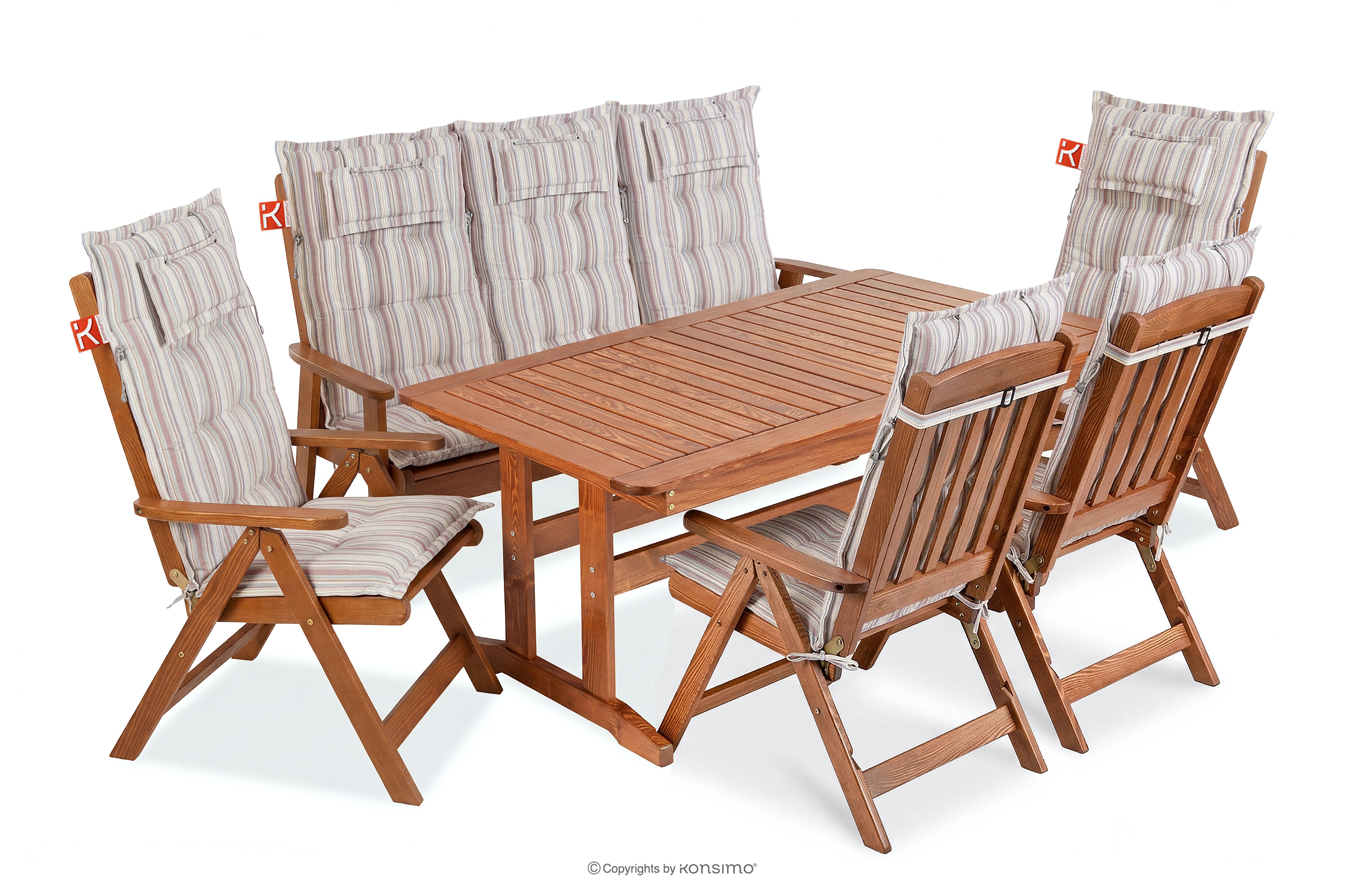 Gartenmöbel-Set für 7 Personen aus Holz mit Kissen in Braun/Weiß/Blau/Beige/Rot