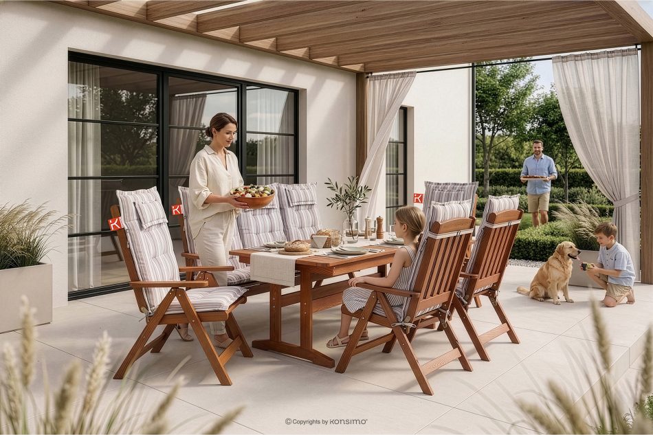 ALCES Gartenmöbel-Set für 7 Personen aus Holz mit Kissen in Braun/Weiß/Blau/Beige/Rot braun/weiß/blau/beige/rot - Foto 39