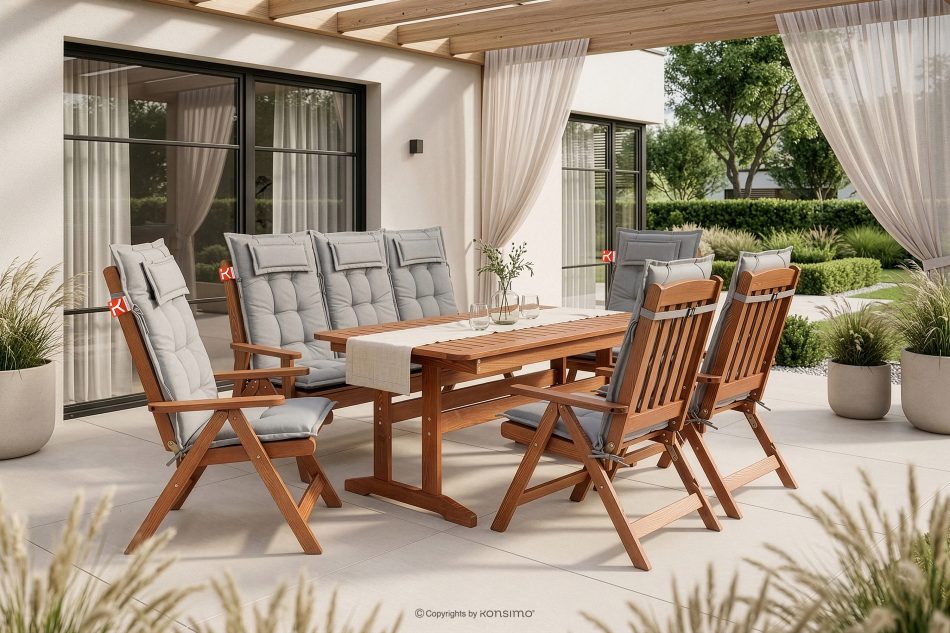 ALCES Gartenmöbel-Set für 7 Personen aus Holz mit Kissen braun/hellgrau braun/hellgrau - Foto 1