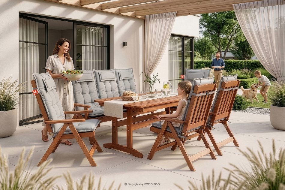 ALCES Gartenmöbel-Set für 7 Personen aus Holz mit Kissen braun/hellgrau braun/hellgrau - Foto 39