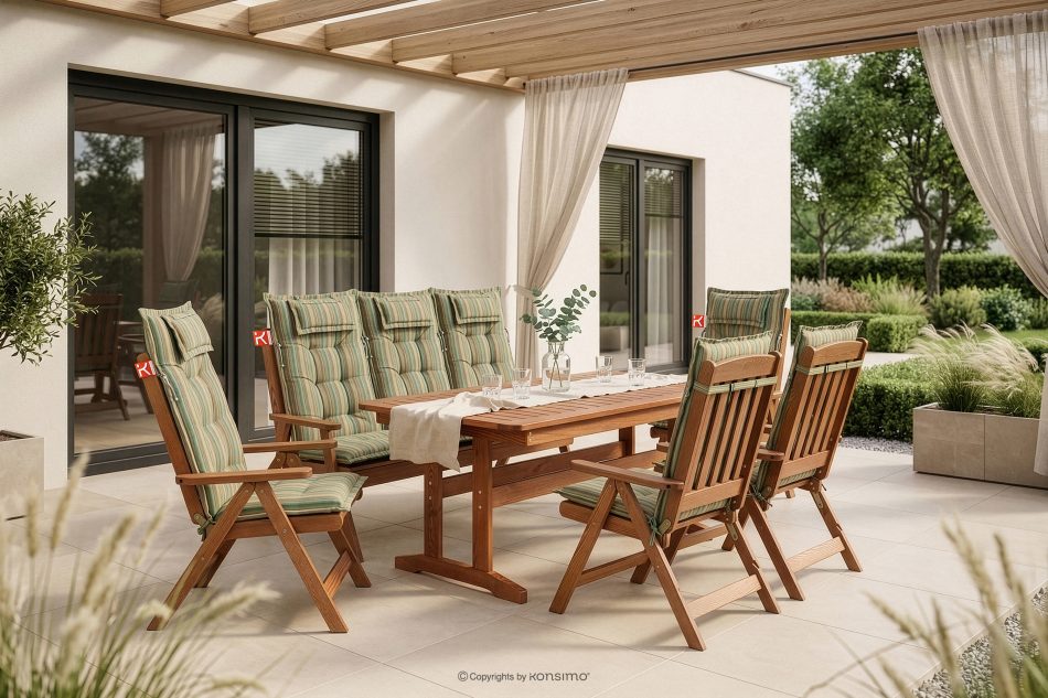 ALCES Gartenmöbel-Set für 7 Personen aus Holz mit Kissen in Braun/Grün/Orange/Blau braun/grün/orange/blau - Foto 1