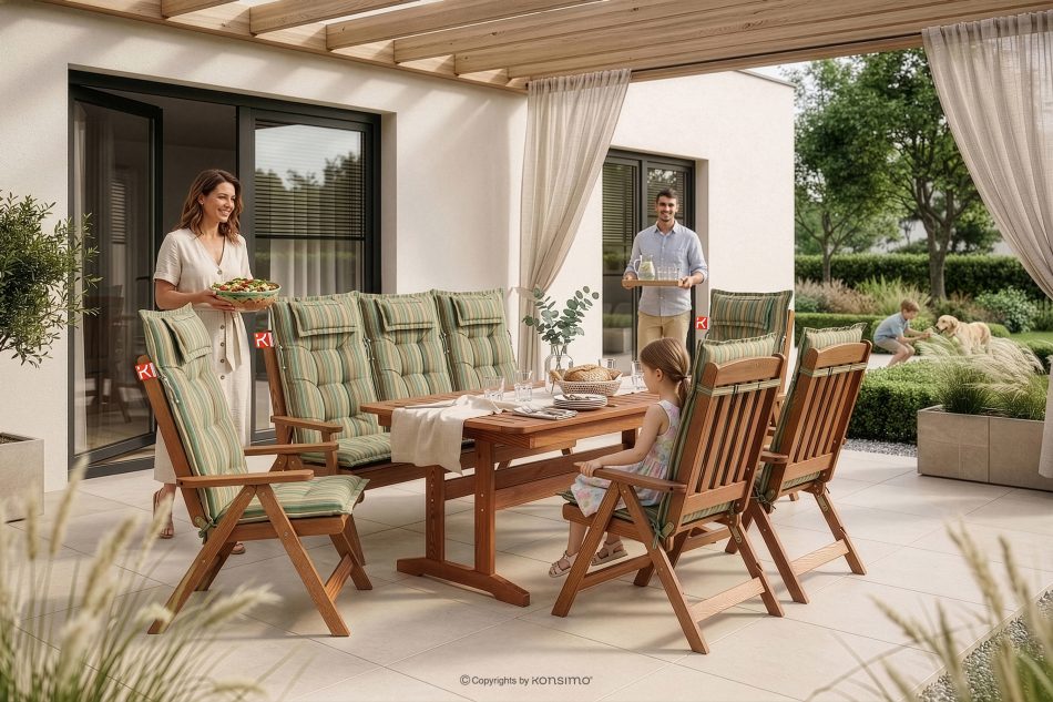 ALCES Gartenmöbel-Set für 7 Personen aus Holz mit Kissen in Braun/Grün/Orange/Blau braun/grün/orange/blau - Foto 39