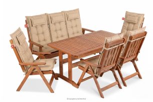 ALCES, https://konsimo.de/kollektion/alces/ Gartenmöbelgarnitur für 7 Personen aus Holz mit Kissen in Braun/Sandfarben braun/sandfarben - Foto