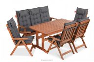 Gartenmöbelgarnitur für 7 Personen aus Holz mit Kissen in Braun/Dunkelgrau
