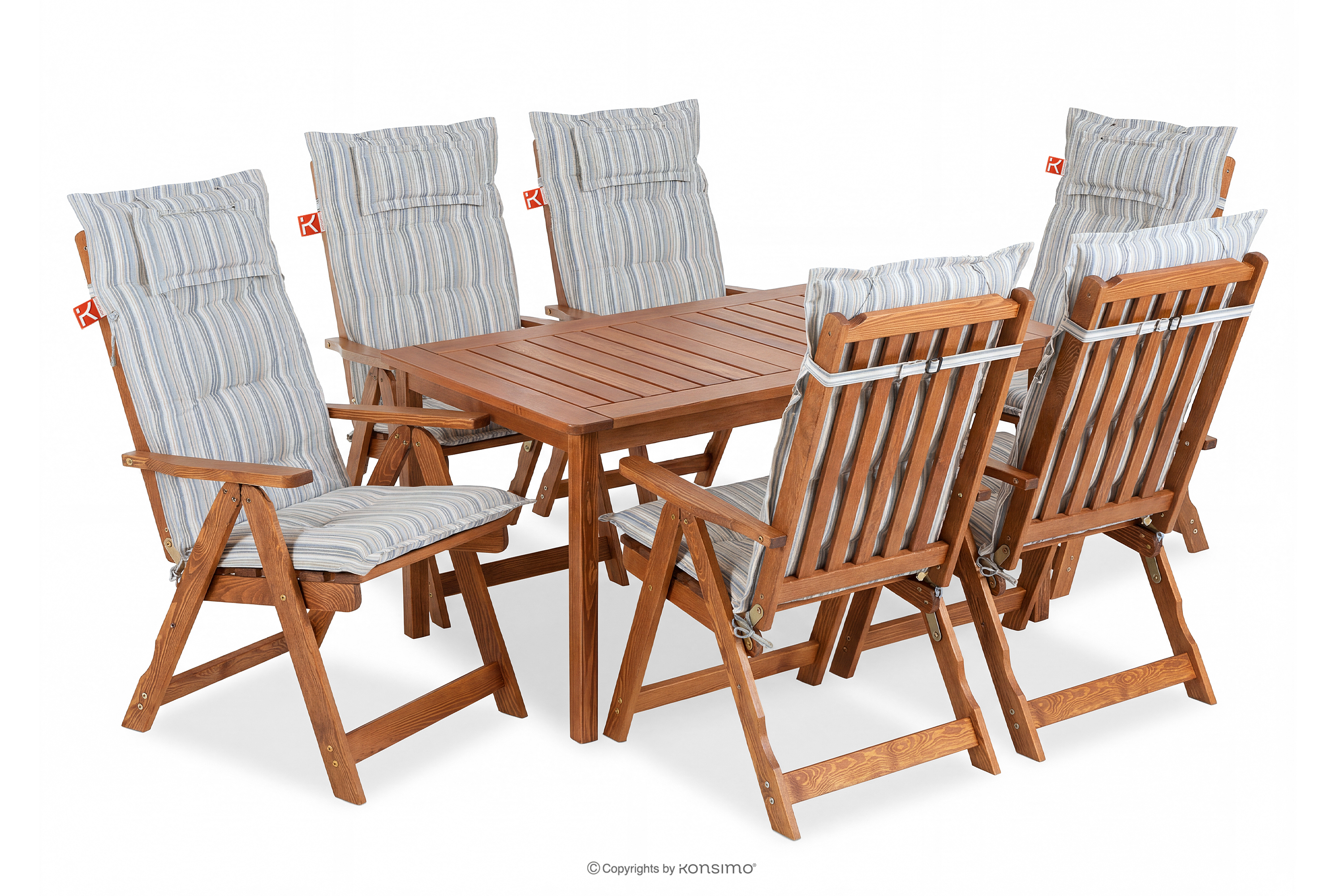 Garten-Set mit Tisch und Stühlen für 6 Personen mit Kissen braun/weiß/blau/beige/rot