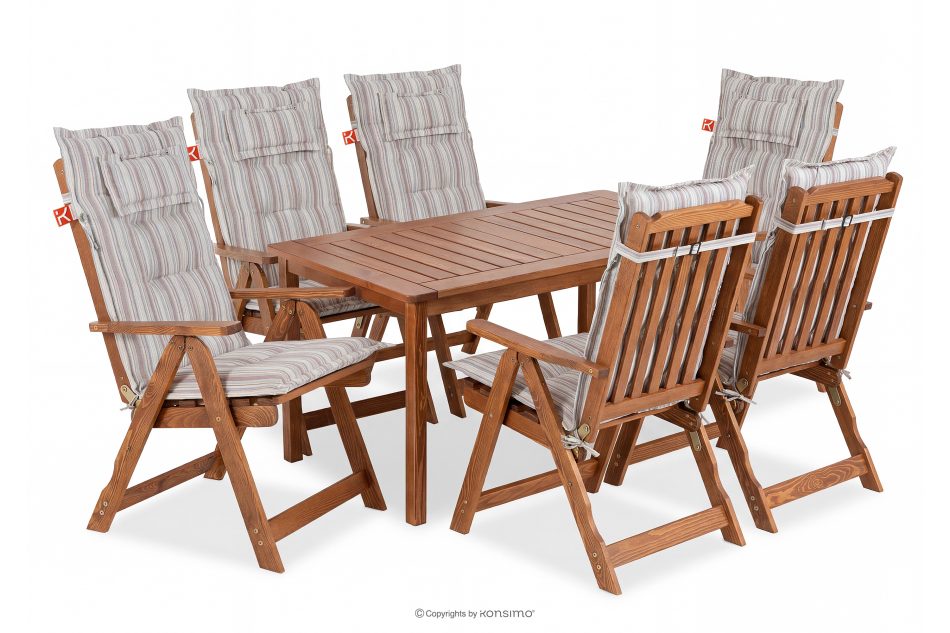 NYCTERE Garten-Tisch- und Stuhlset für 6 Personen mit Kissen braun/weiß/blau/beige/rot braun/weiß/blau/beige/rot - Foto 0