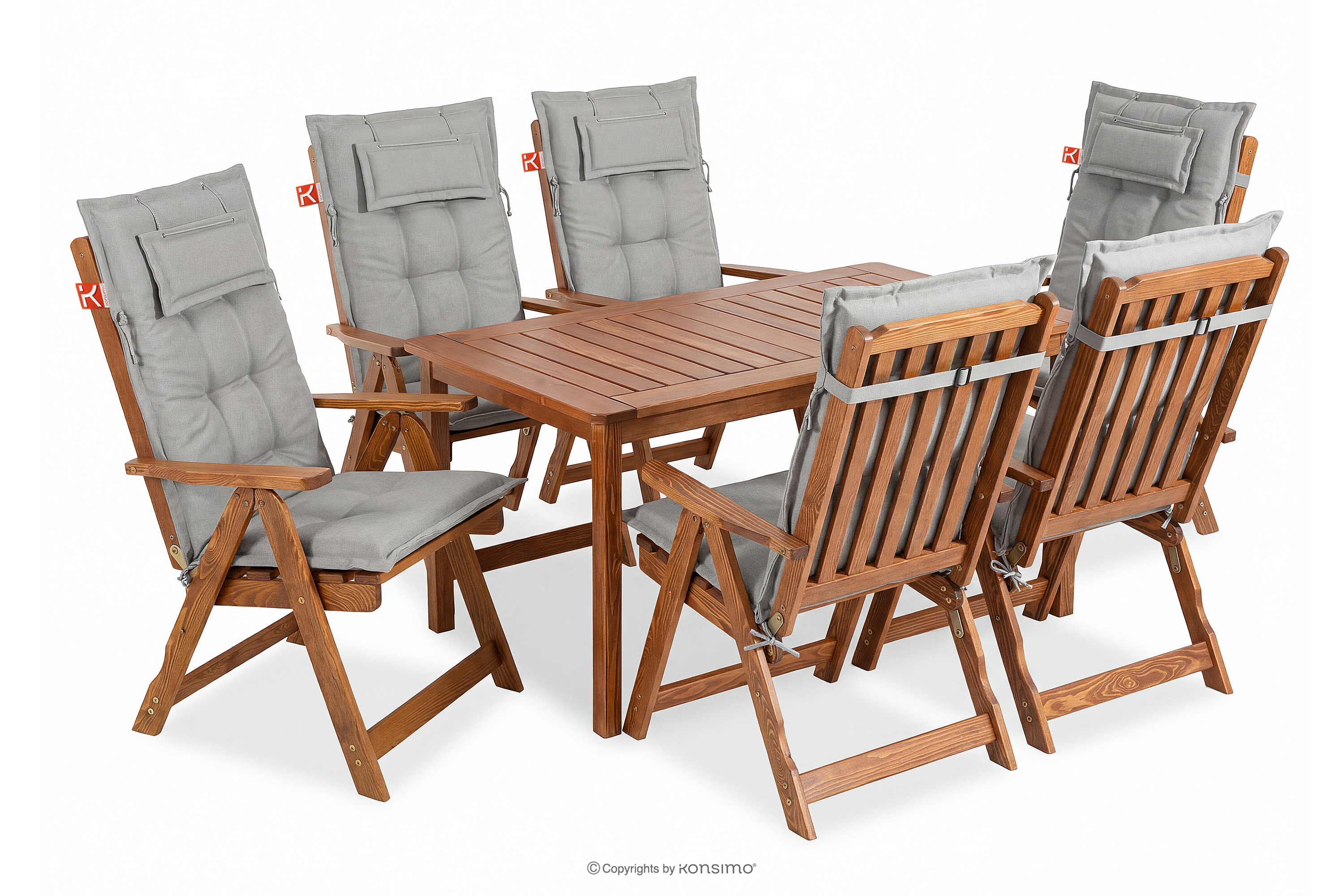 Garten-Set mit Tisch und Stühlen für 6 Personen mit Kissen braun/hellgrau