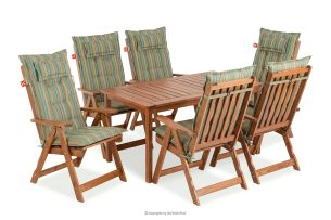 NYCTERE, https://konsimo.de/kollektion/nyctere/ Garten-Tisch- und Stuhlset für 6 Personen mit Kissen braun/grün/orange/blau braun/grün/orange/blau - Foto