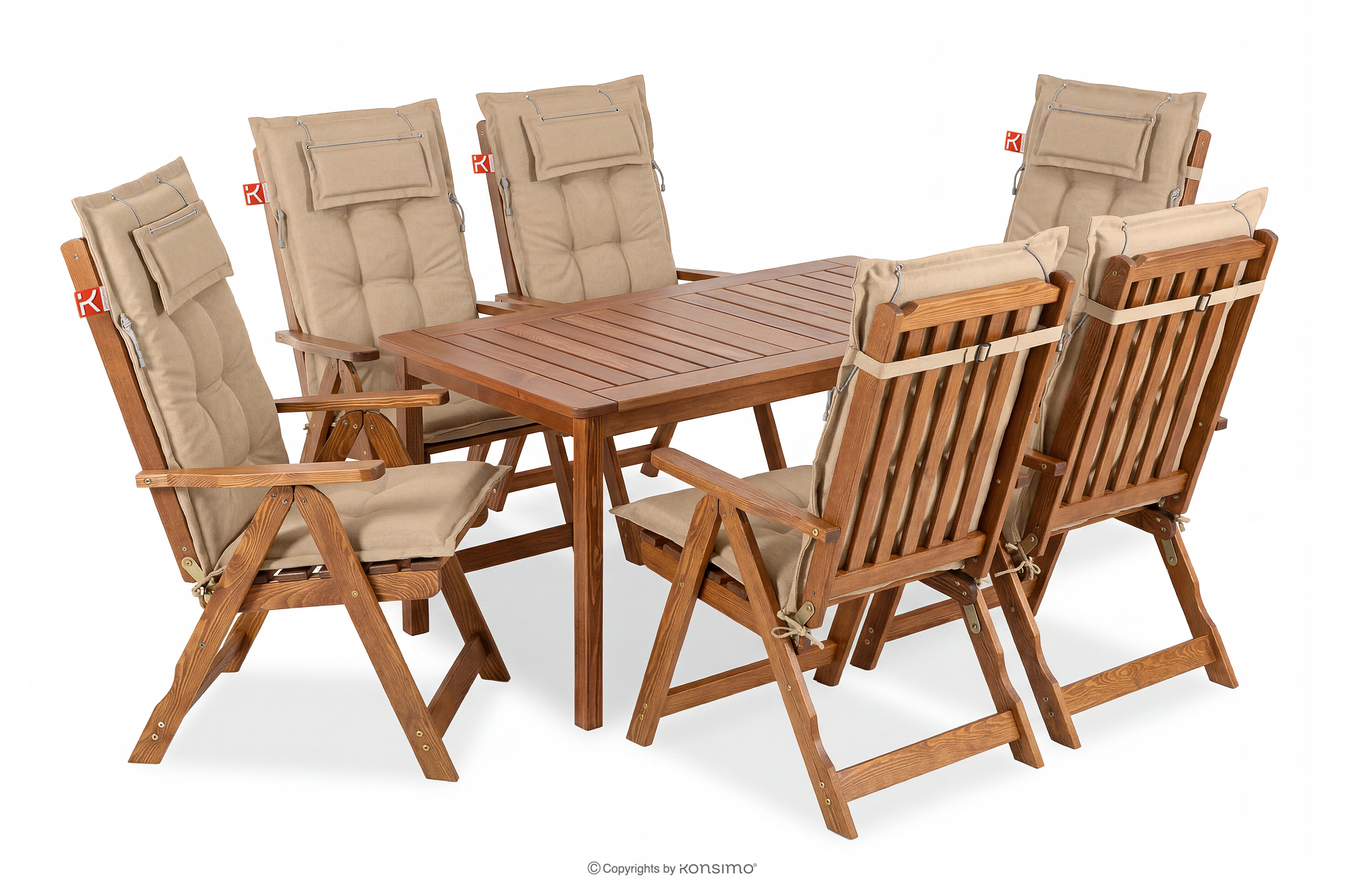 Gartenset mit Tisch und Stühlen für 6 Personen mit Kissen braun/sandfarben
