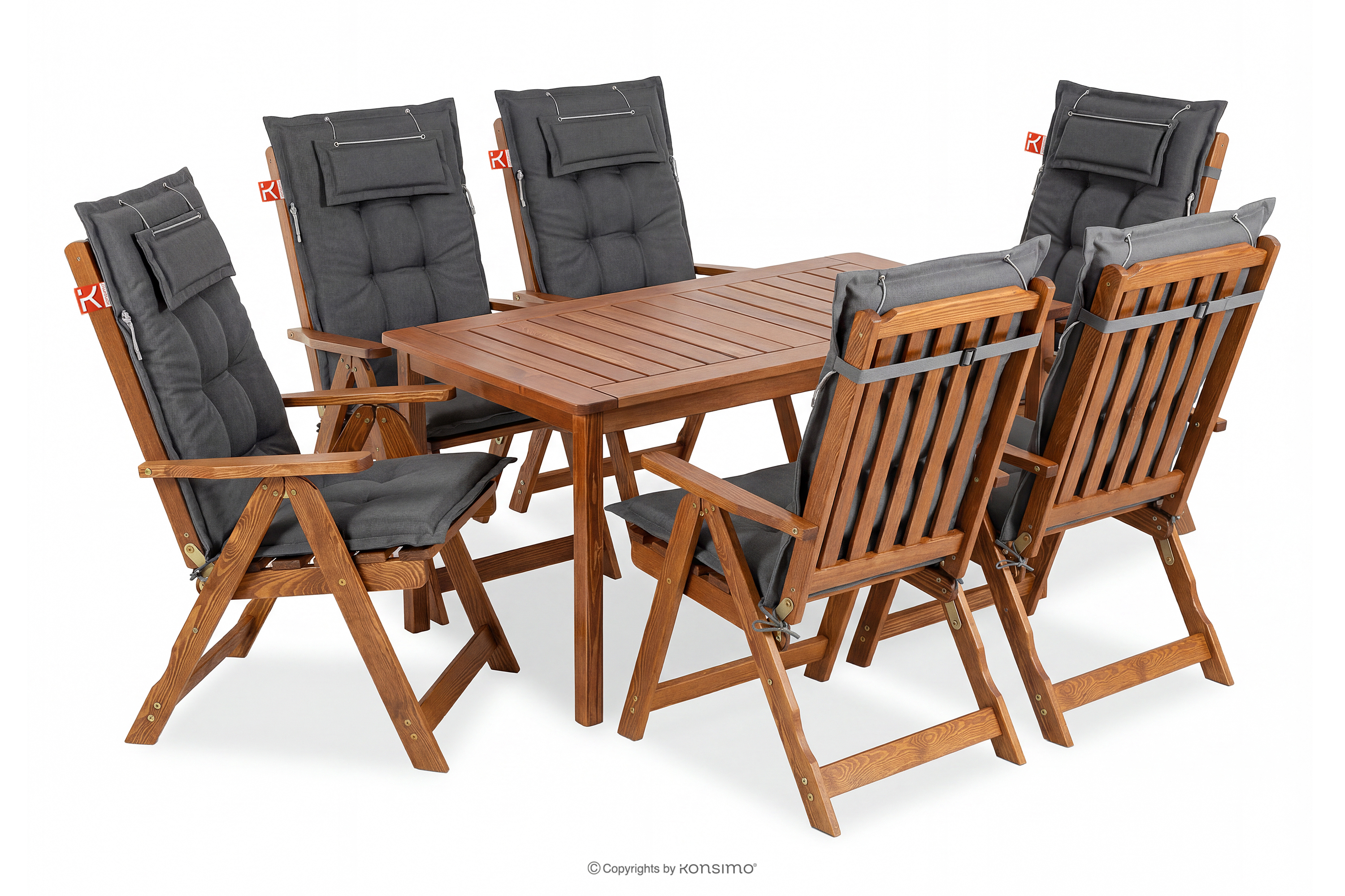Gartenset mit Tisch und Stühlen für 6 Personen mit Kissen braun/dunkelgrau