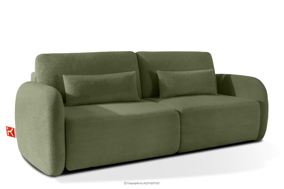 CALICO Dreisitziges, abgerundetes ausziehbares Schlafsofa aus olivgrünem Shaggy-Stoff olivgrün - Foto 2