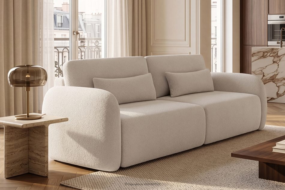 CALICO Dreisitziges ausziehbares Schlafsofa mit abgerundeten Ecken aus cremefarbenem Shaggy-Stoff cremefarben - Foto 15