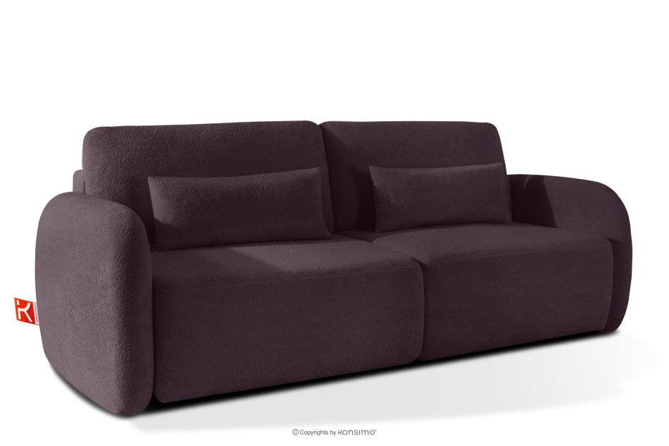 CALICO Dreisitziges, abgerundetes ausziehbares Schlafsofa aus dunkelpflaumenfarbenem Shaggy-Stoff dunkelpflaumenfarben - Foto 2