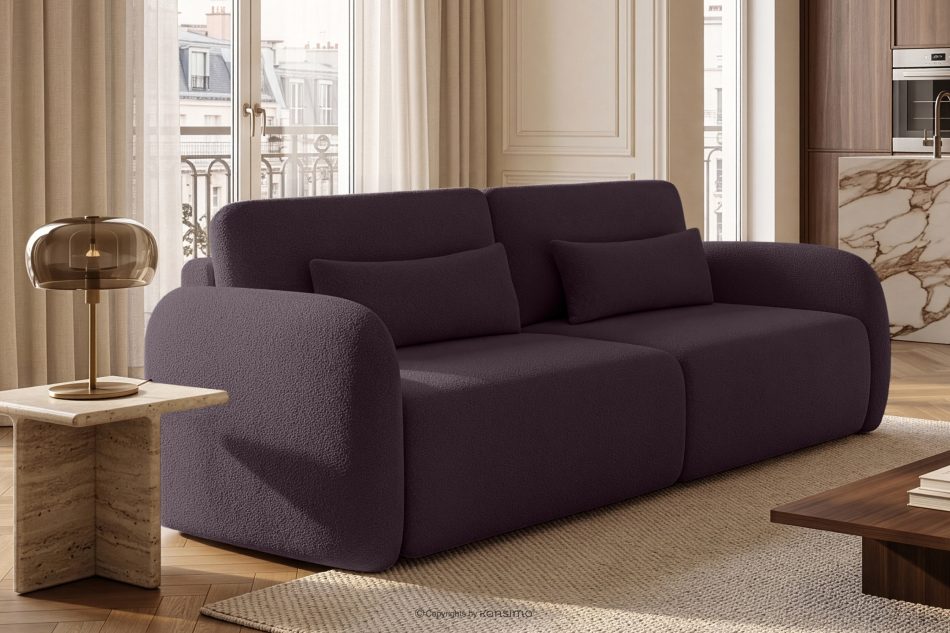 CALICO Dreisitziges, abgerundetes ausziehbares Schlafsofa aus dunkelpflaumenfarbenem Shaggy-Stoff dunkelpflaumenfarben - Foto 15