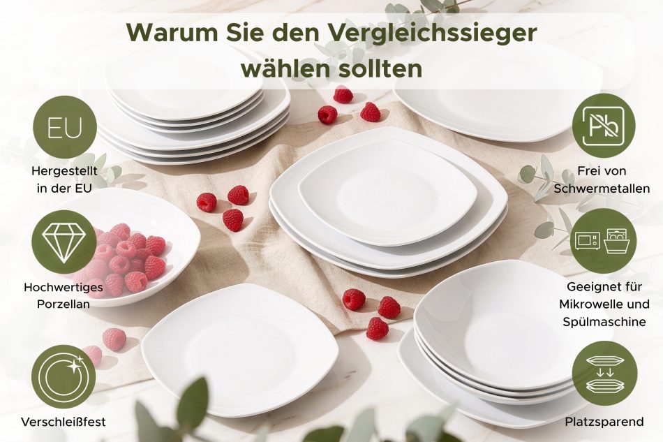 CARLINA Quadratisches Tafelservice für 6 Personen 18 Elemente weiß weiß - Foto 9