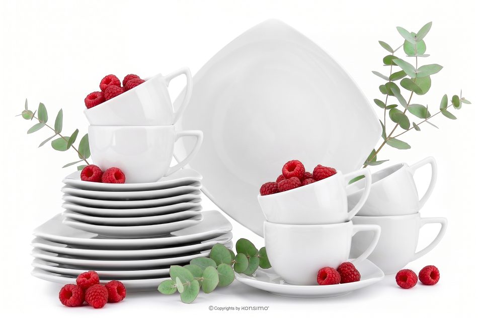 CARLINA Quadratisches Kaffeeservice für 6 Personen 18-teilig weiß weiß - Foto 0