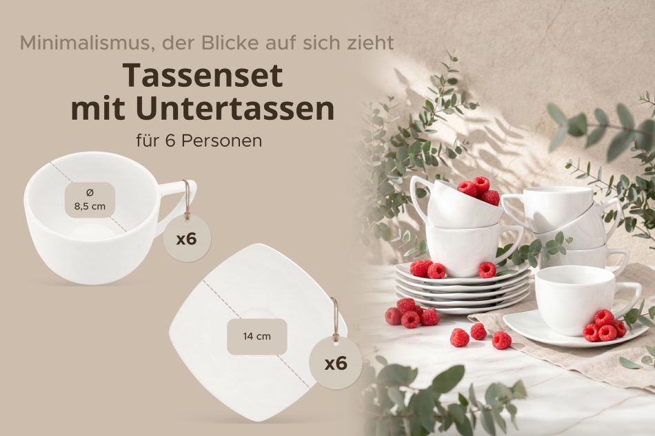 CARLINA Kaffeetasse mit Untertasse 6tlg. weiß - Foto 8