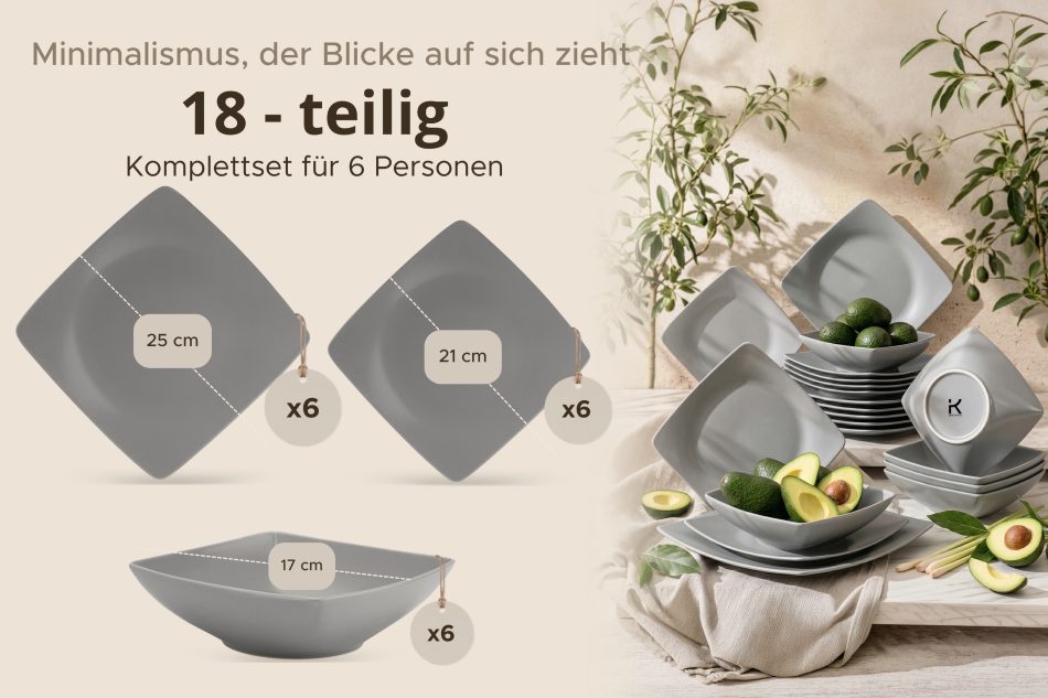 EPIRI Porzellan Tafelservice 6-Personen  (18 tlg.) matt grau mattgrau - Foto 8