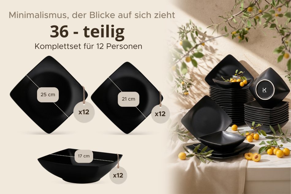 EPIRI Tafelservice 12-Personen (36tlg) schwarz matt mattes schwarz - Foto 8
